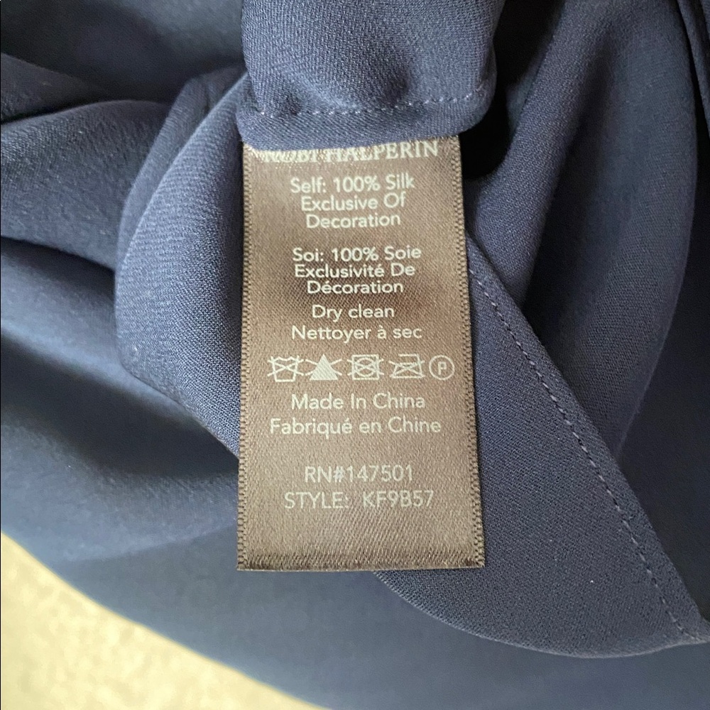 Kobi Halperin 100% Silk Juliette Embellished Georgette Blouse Size M Navy Gold - Picture 7 of 8